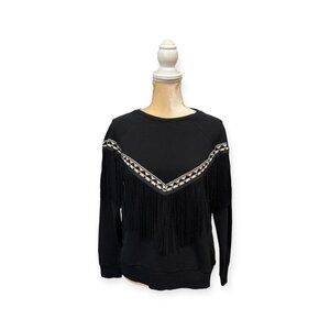 River Island Black Fringe Sweatshirt Size Xs Extra Small